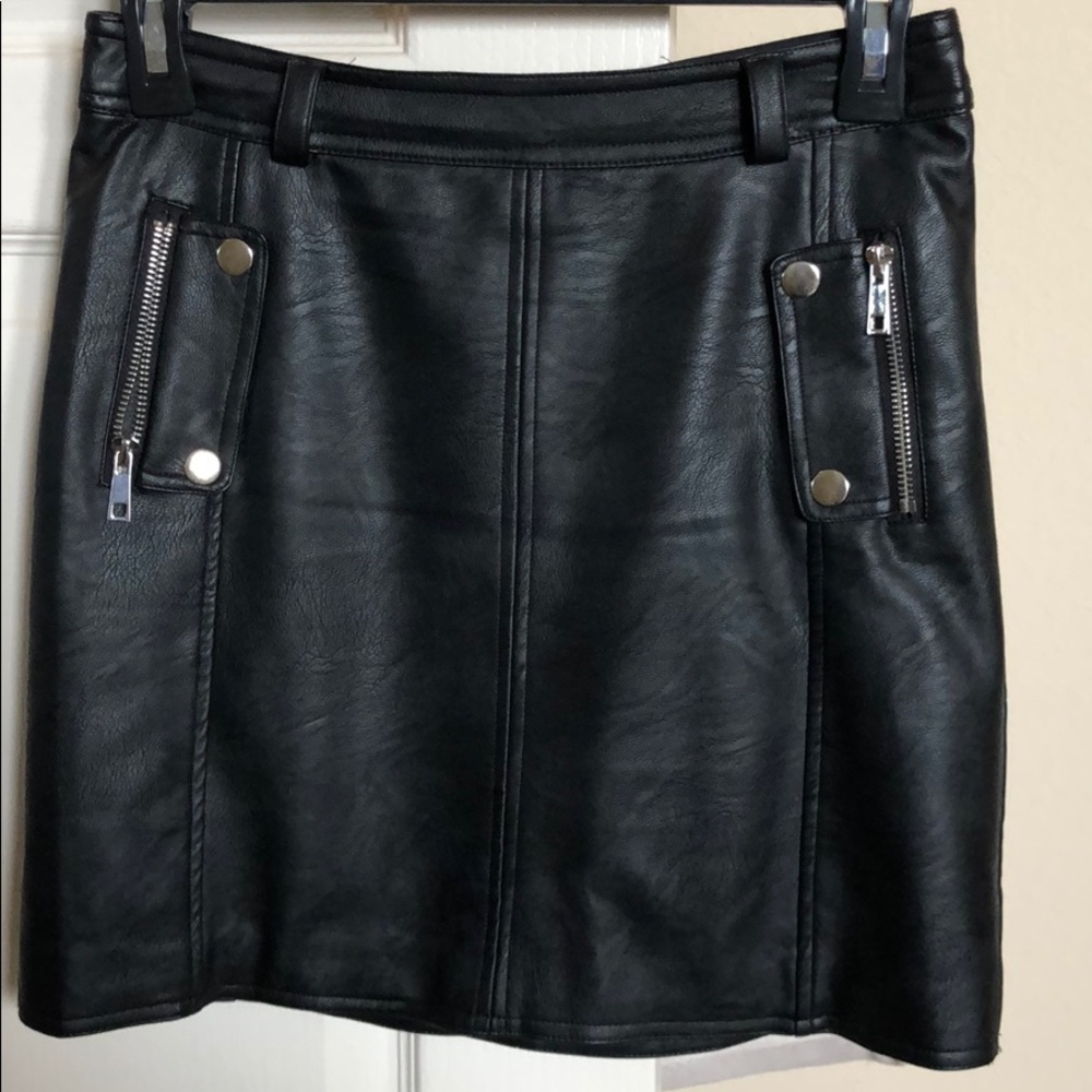 Topshop Black Leather Skirt